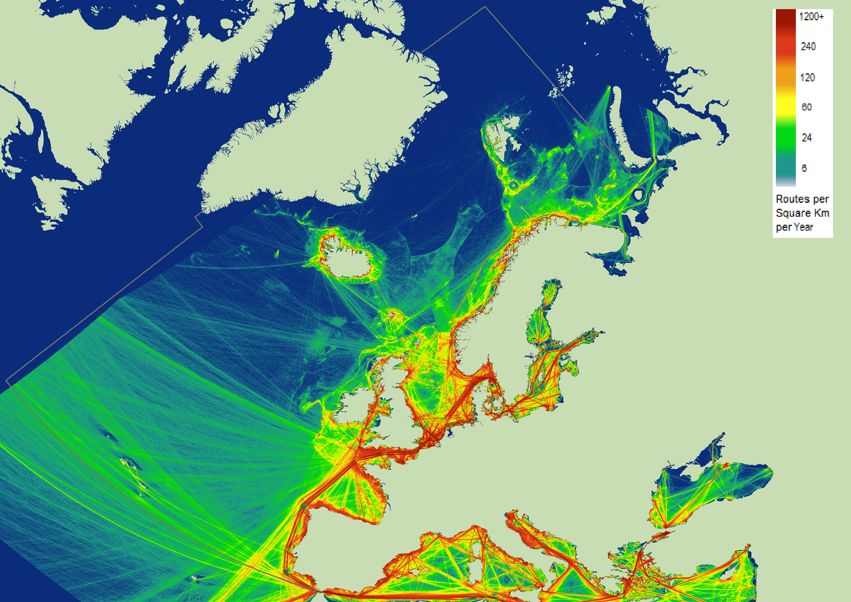 Figure A.5: EMSA route density map (EMODnet, 2019)