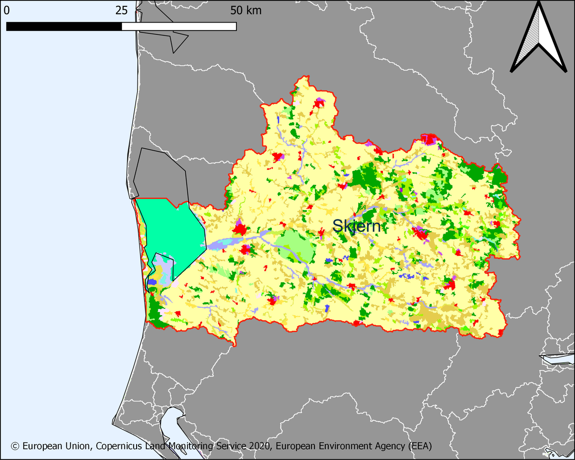 Figure 3.8.1: Map showing the extent and land use in the Skjern river basin