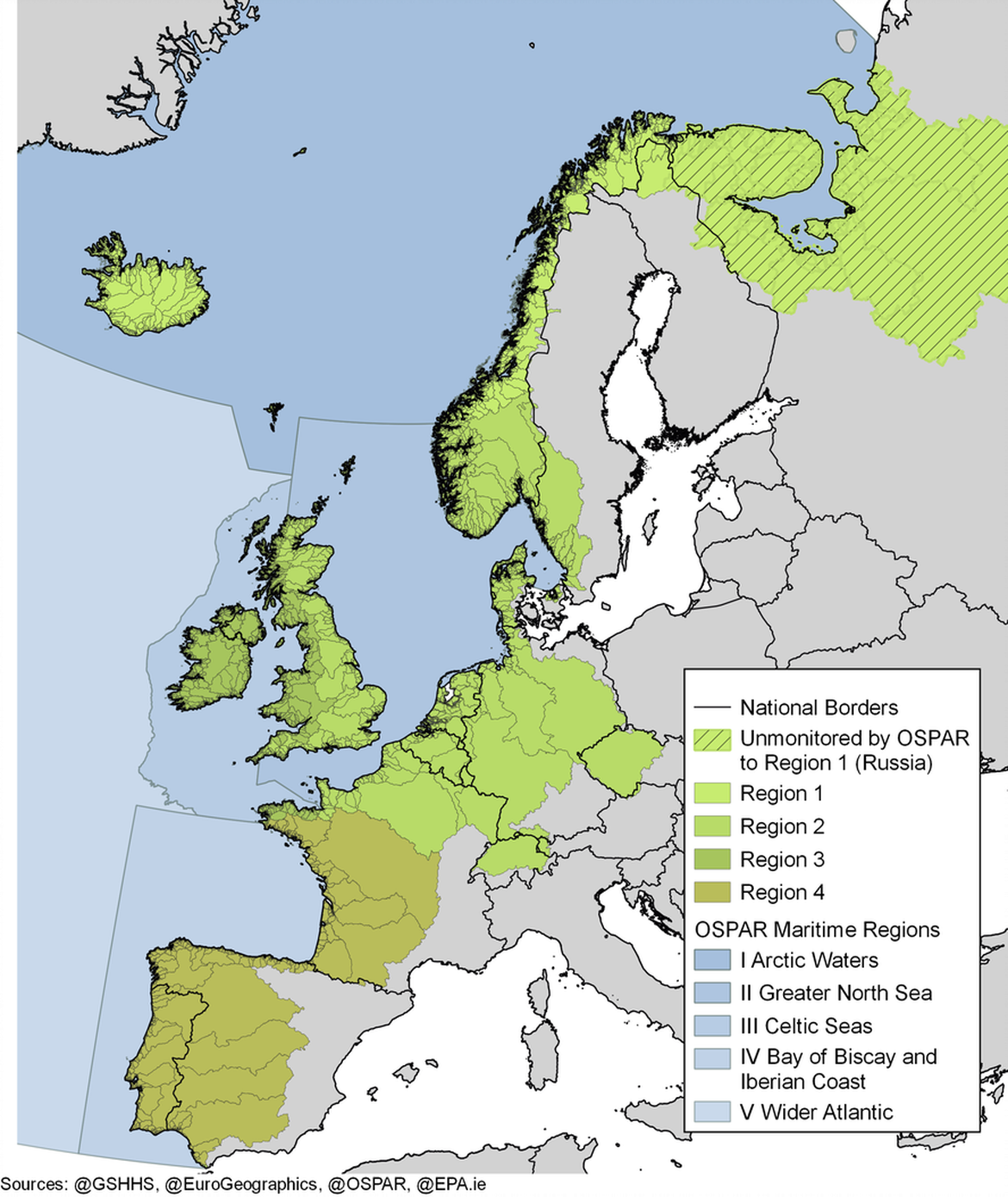 Figure b: Riverine catchment areas supplying mercury, cadmium and lead to the OSPAR convention area