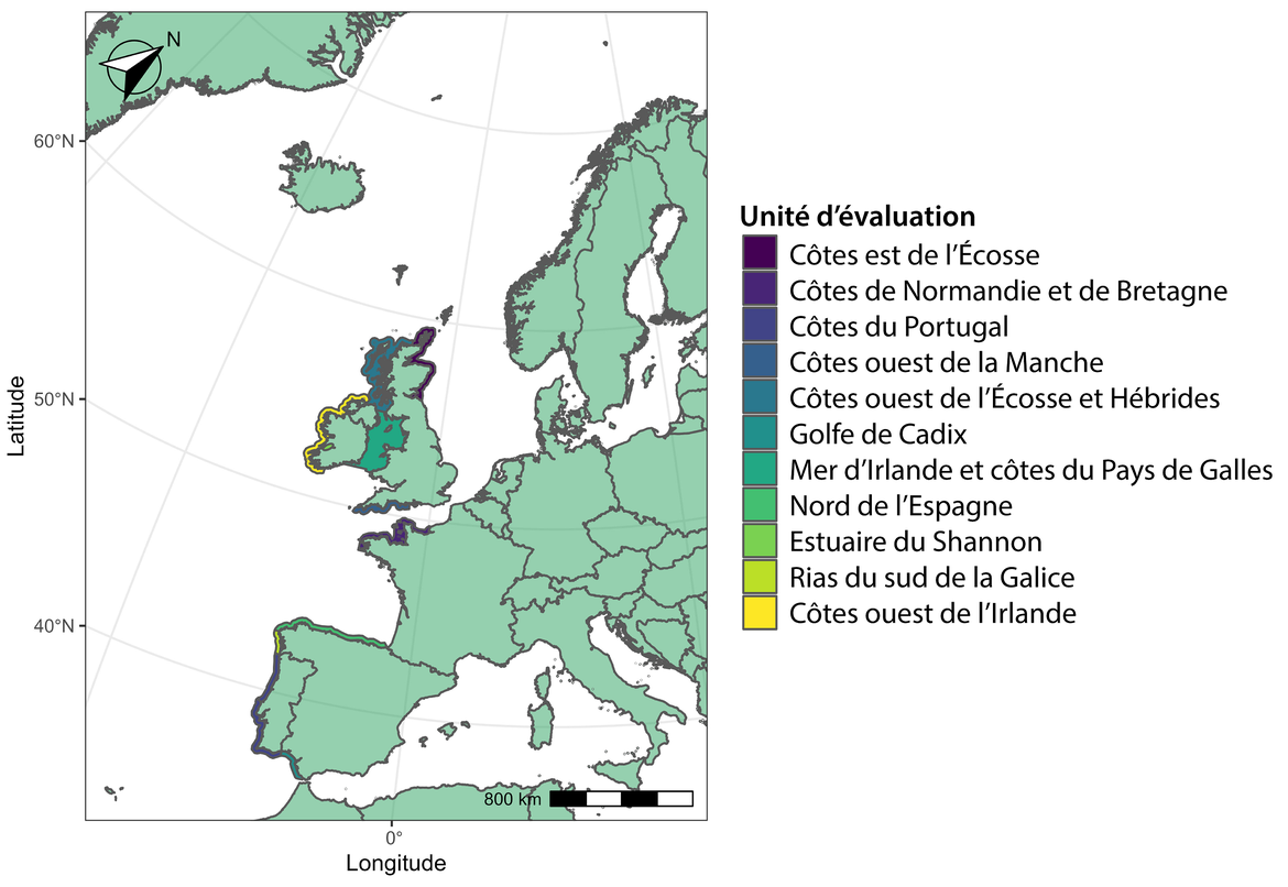 Figure d : Unités d’évaluation pour les grands dauphins côtiers.