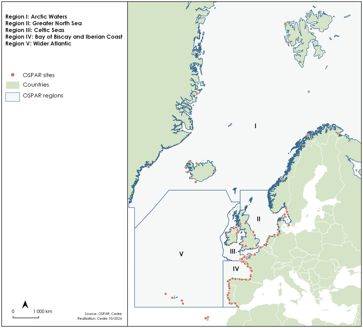 Figure a: Location of the 164 OSPAR survey sites considered in the assessment