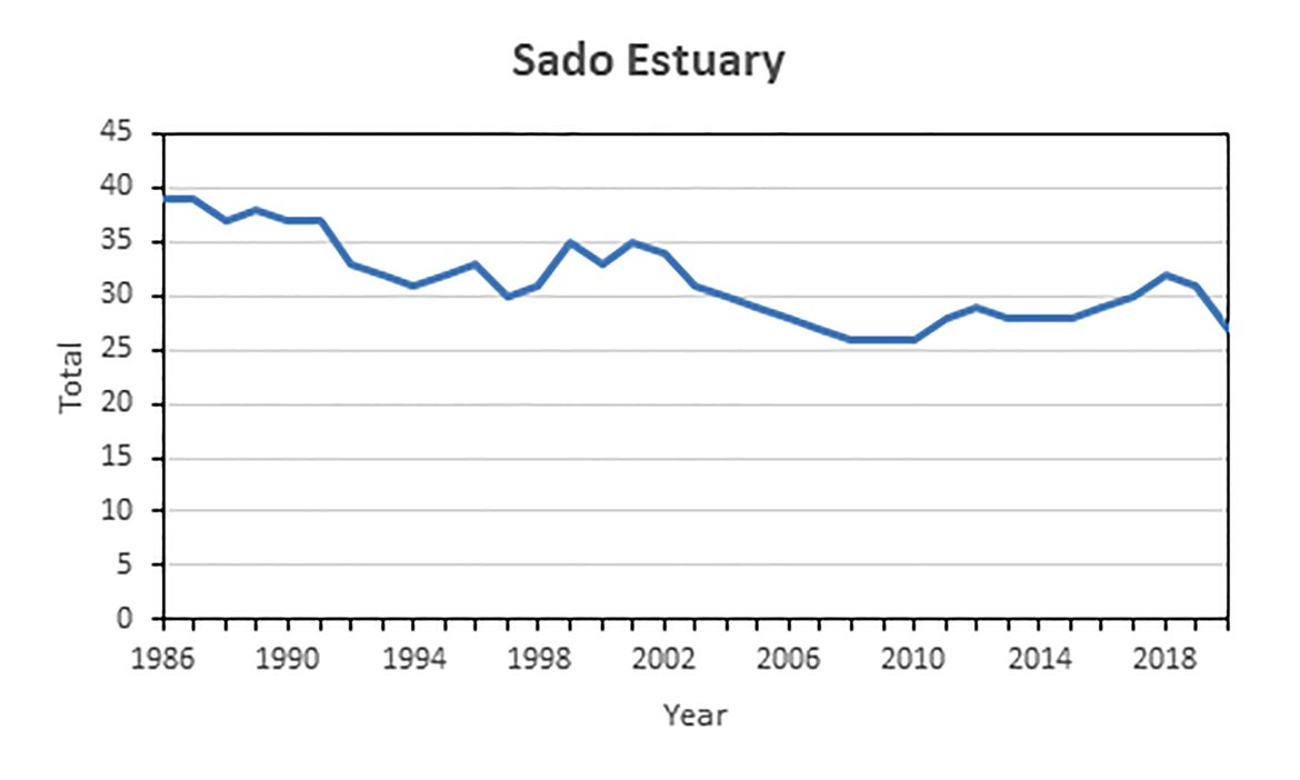 Figure q: Estimates of bottlenose dolphin abundance (number of individuals) in the Sado Estuary.