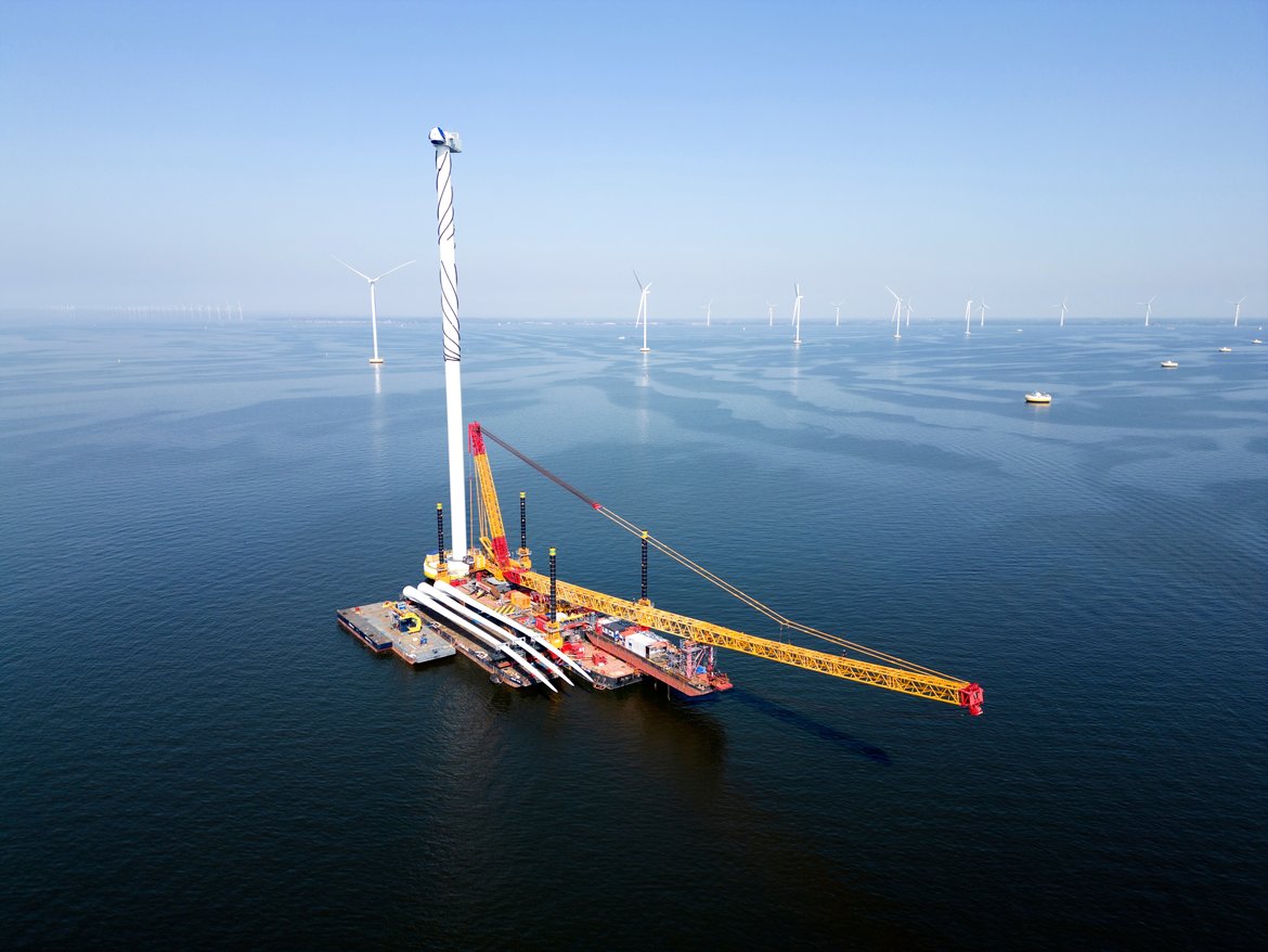 Environmental impacts of developments during the construction phase must be identified and considered. Construction boat with crane in the North Sea