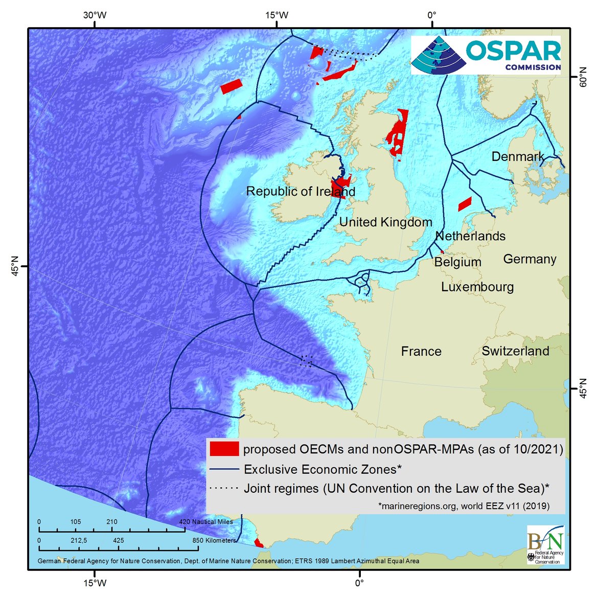 Figure 2.3: Distribution of OECMs and non-OSPAR MPAs as nominated by OSPAR Contracting Parties (as of 1 October 2021).