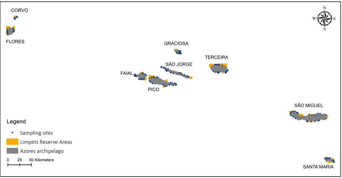 Figure 1: Azorean archipelago and sampling sites during independent limpet survey carried out in 2022 (source: Gomes et al. 2023) Figure 1: Azorean archipelago and sampling sites during independent limpet survey carried out in 2022 (source: Gomes et al. 2023)
