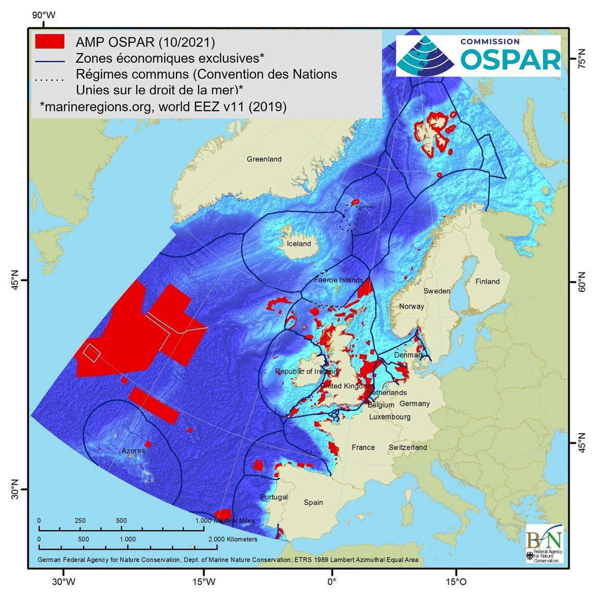 Figure 1: Réseau OSPAR d’AMP au 1er octobre 2021