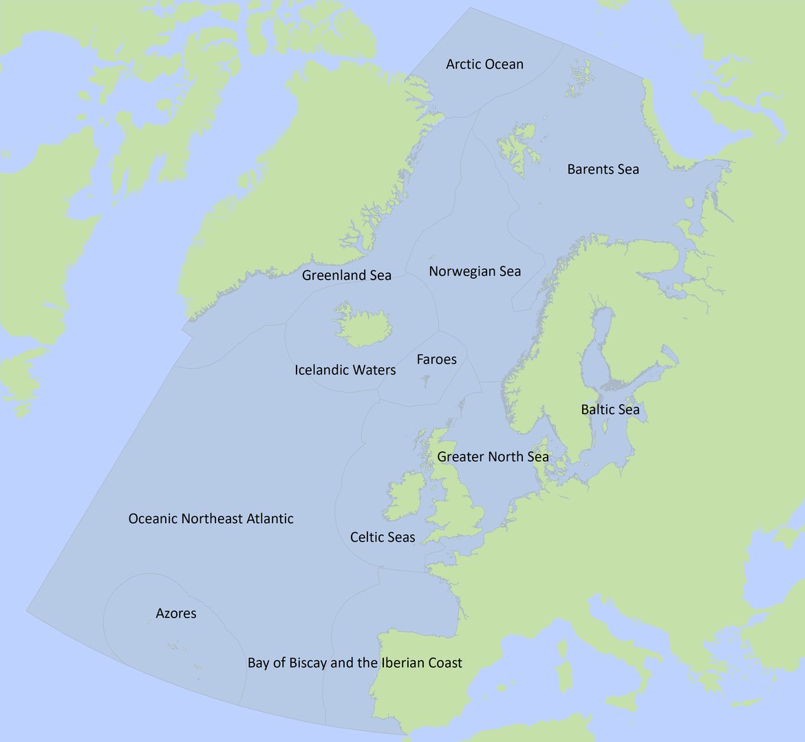Figure d: Map of ICES ecoregions