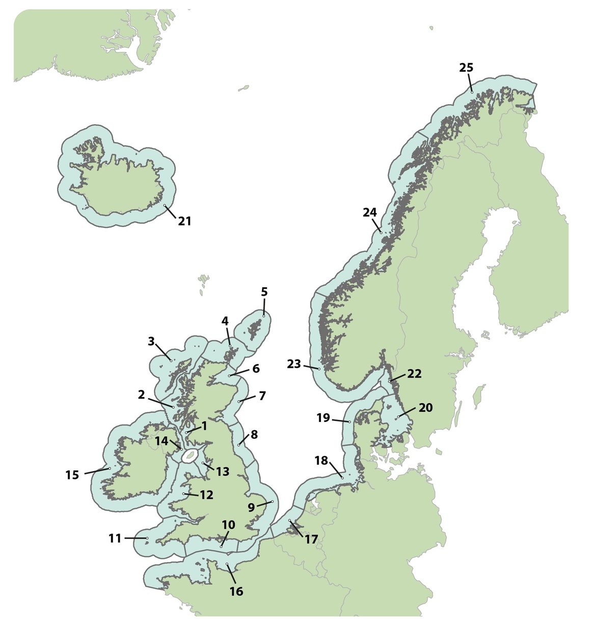 Figure a: Assessment Units (AUs) for harbour seal abundance and distribution of harbour seal and grey seal.