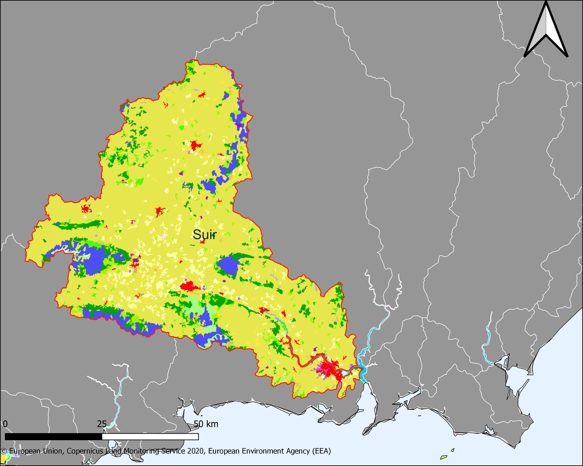 Figure 4.1.1: Map showing the extent and land use in the Suir river basin