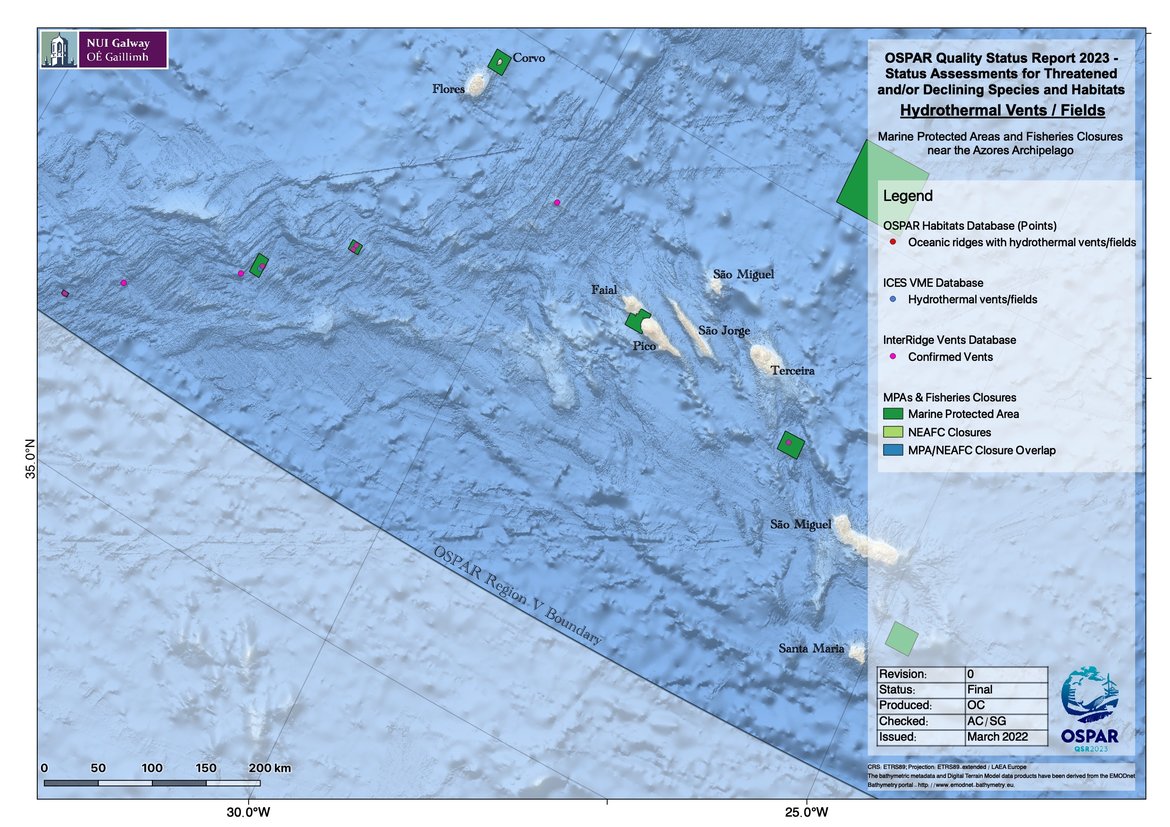Figure 3: Location of MPAs in relation to hydrothermal vents in the Azores