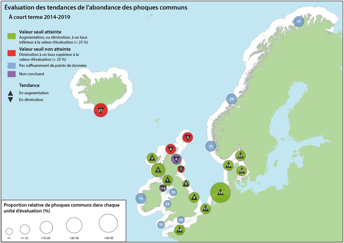 Figure 5 : Évaluation du changement à long terme de l’abondance des phoques communs (1992*-2019)
