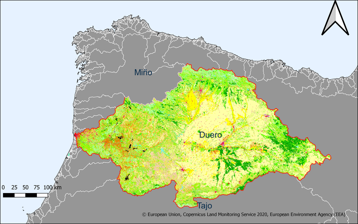 Figure 5.4.1: Map showing the extent and land use in the Douro river basin