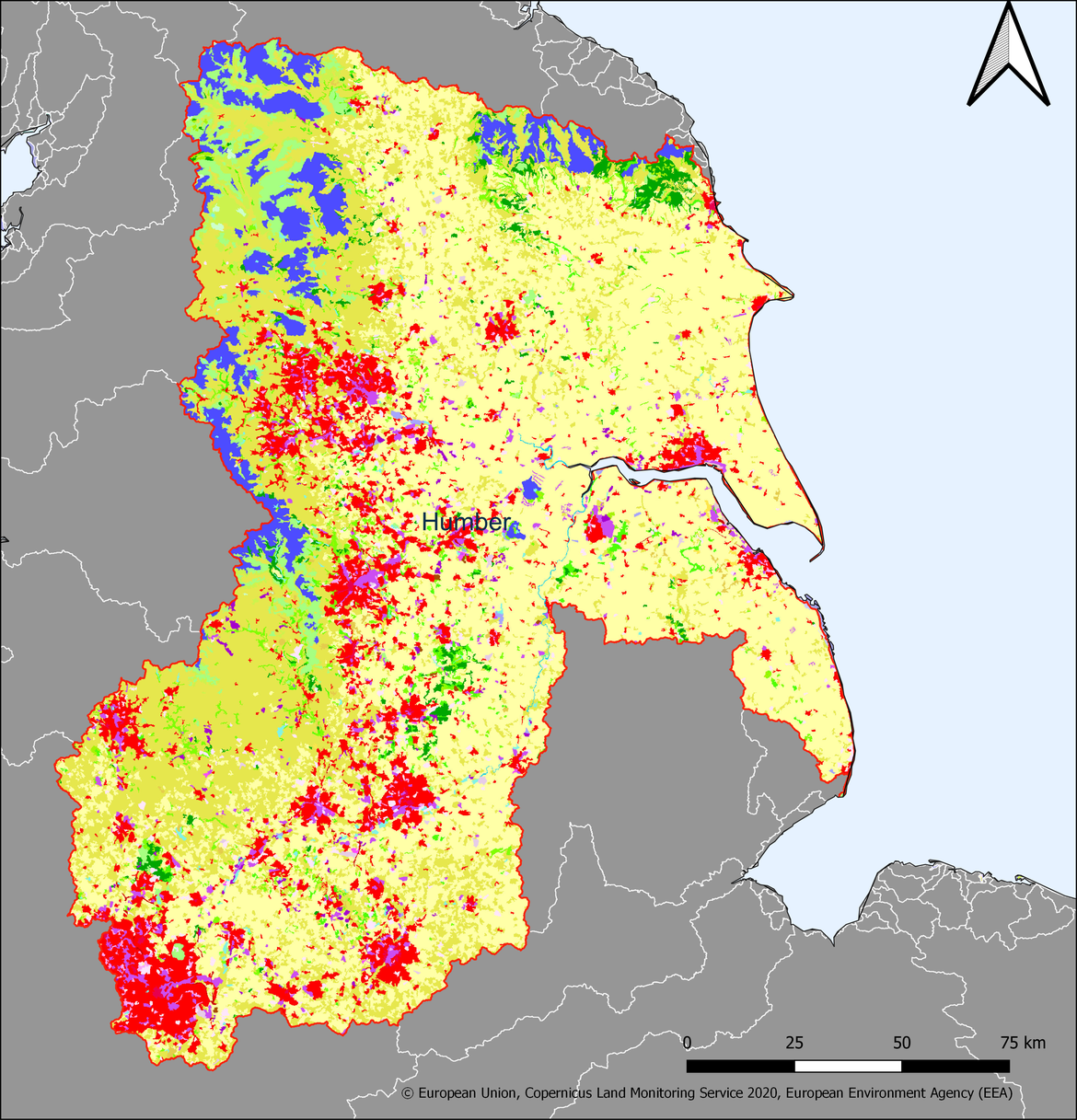 Figure 3.1.1: Map showing the extent and land use in the Humber river basin