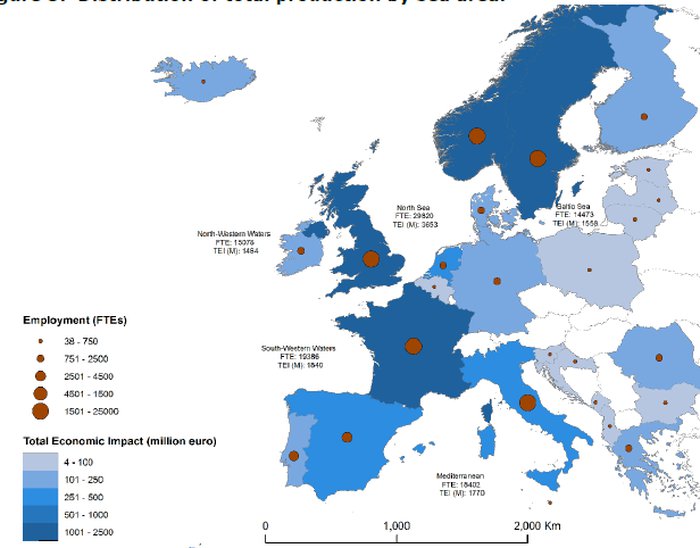 Figure 16: Economic distribution of recreational fisheries in Europe, Source: EURecFish via Hyder, et al., 2017