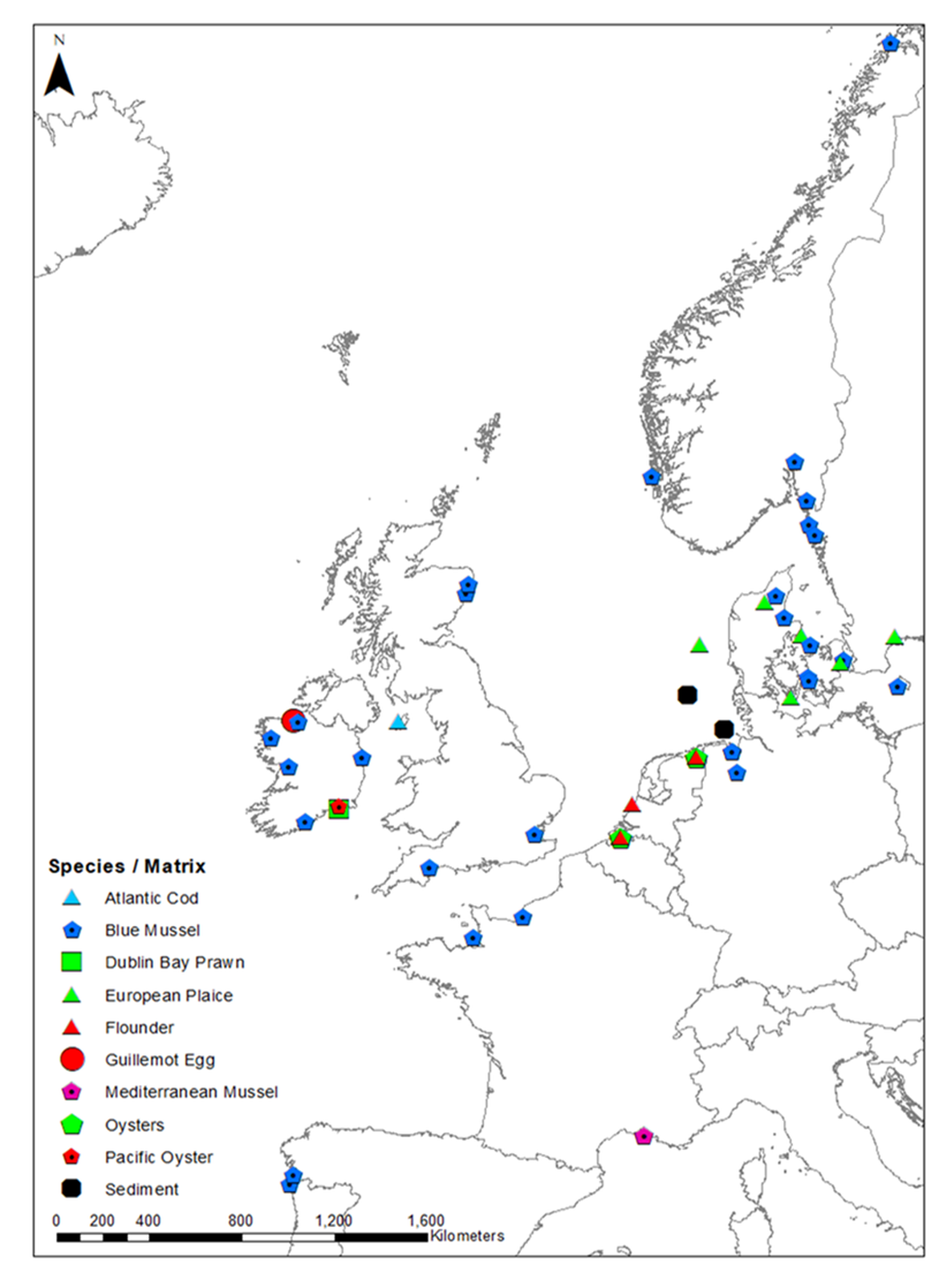 Figure 2: Geographic representation of sampling locations and biota type