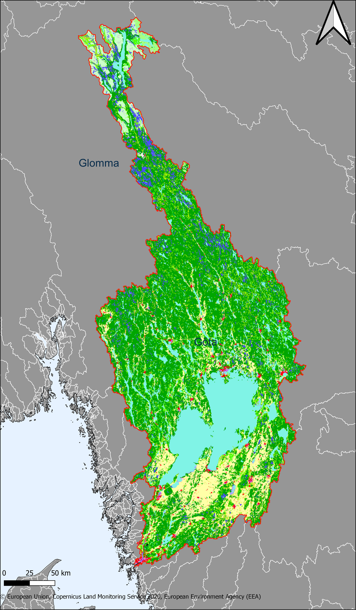 Figure 3.9.1:  Map showing the extent and land use in the Göta river basin