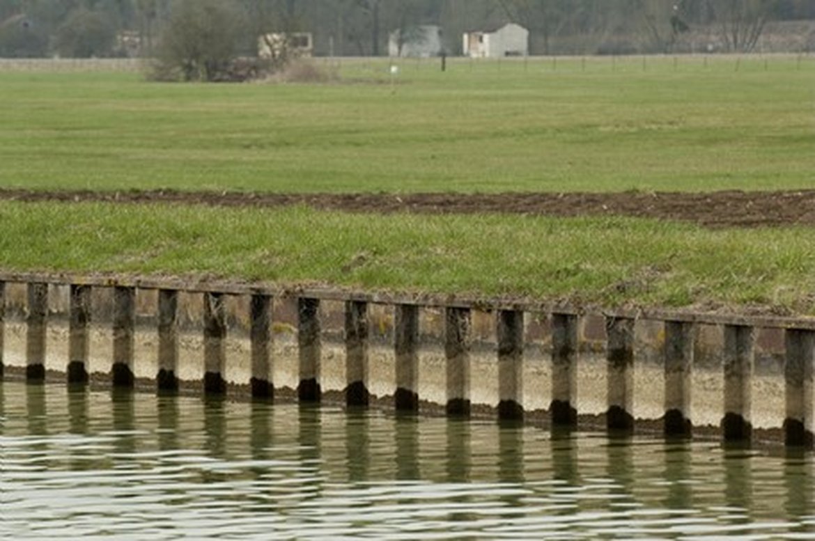 Figure 3.4.9: Pond banks reinforced by Larssen sheet piling. Laurent Mignaux / Terra