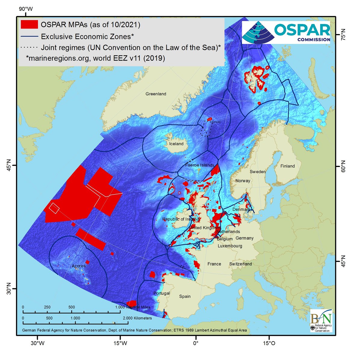 Figure 1.1.  OSPAR Network of MPAs (as of 1 October 2021)⁵.
