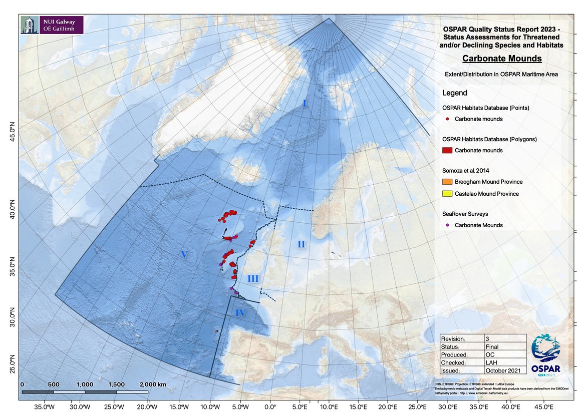 Figure 1: Distribution of carbonate mounds in the OSPAR maritime area