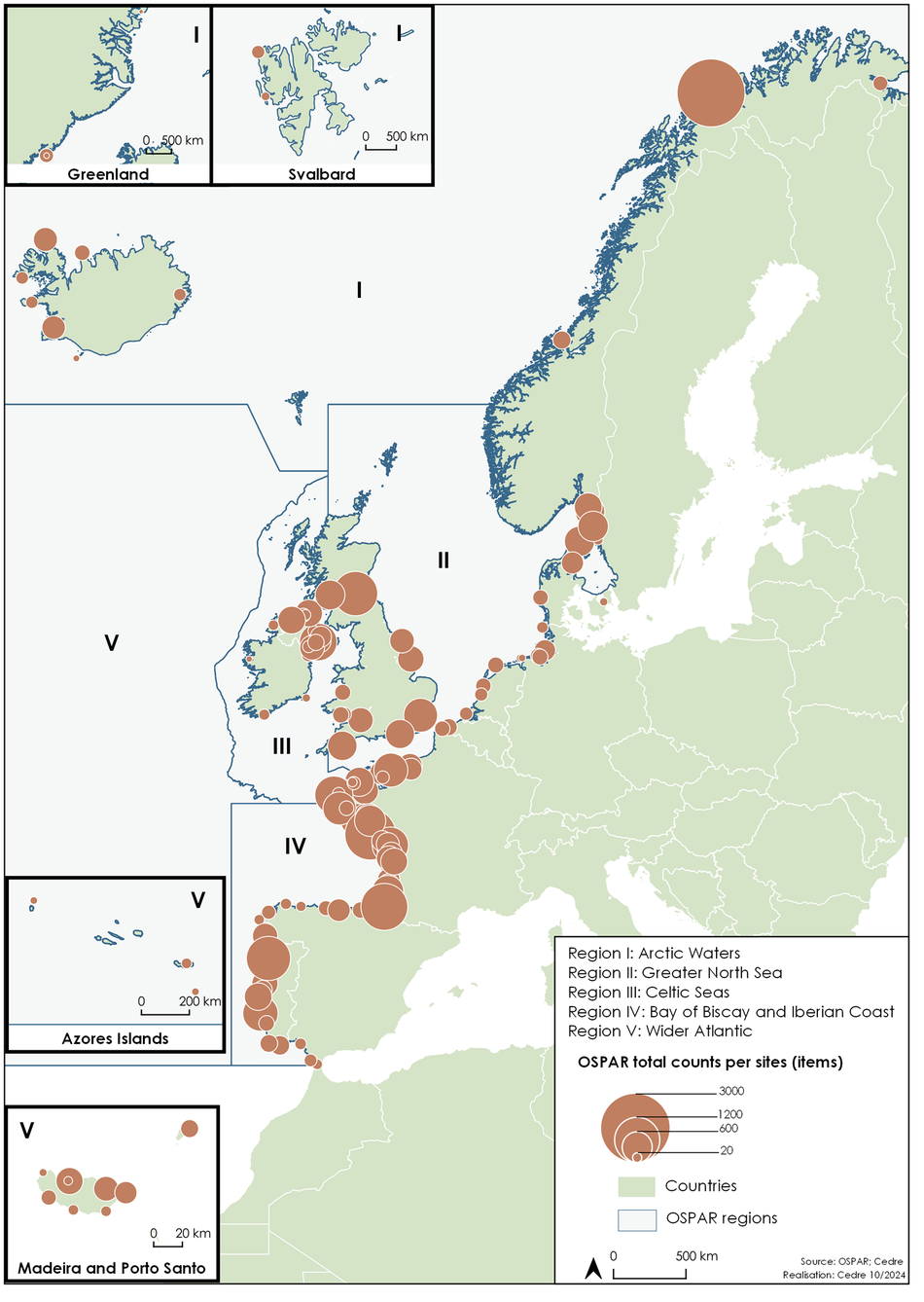 Figure c: Median total counts in the 114 survey sites over the three-year period from 2021 to 2023