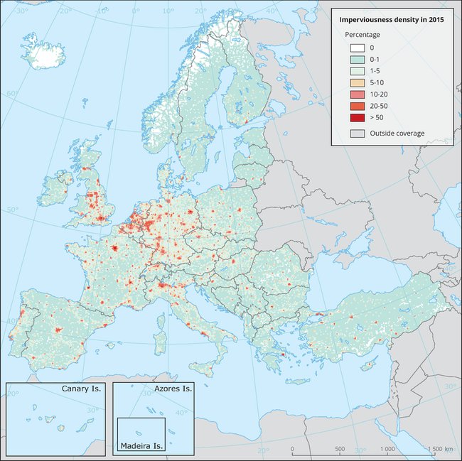Figure 20: Imperviousness density in 2015; Source: EEA, 2020